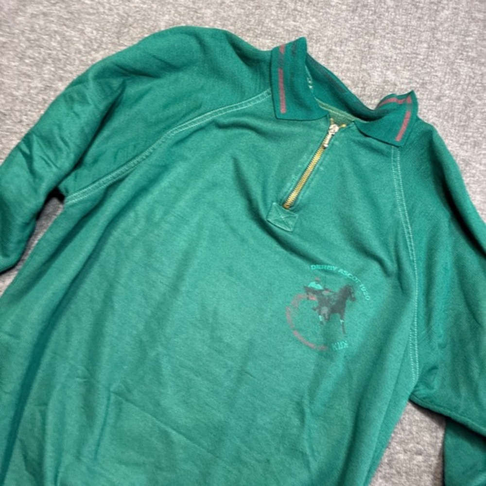 Vintage Derby Ascot‎ 1920 Pullover Mens XL Green Quarter Zip Graphic Sweatshirt